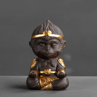 Chinese Purple Clay Kung Fu Tea Set Tea Pet Monkey King for Home Tea Tray Decoration Tea Tray Sun Wukong Statues Sculptures