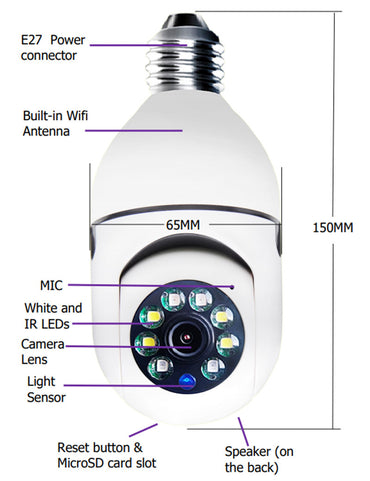 WiFi CAMERA 1080P Bulb 4X Zoom Camera E27 Home 5GWiFi Alarm Monitor